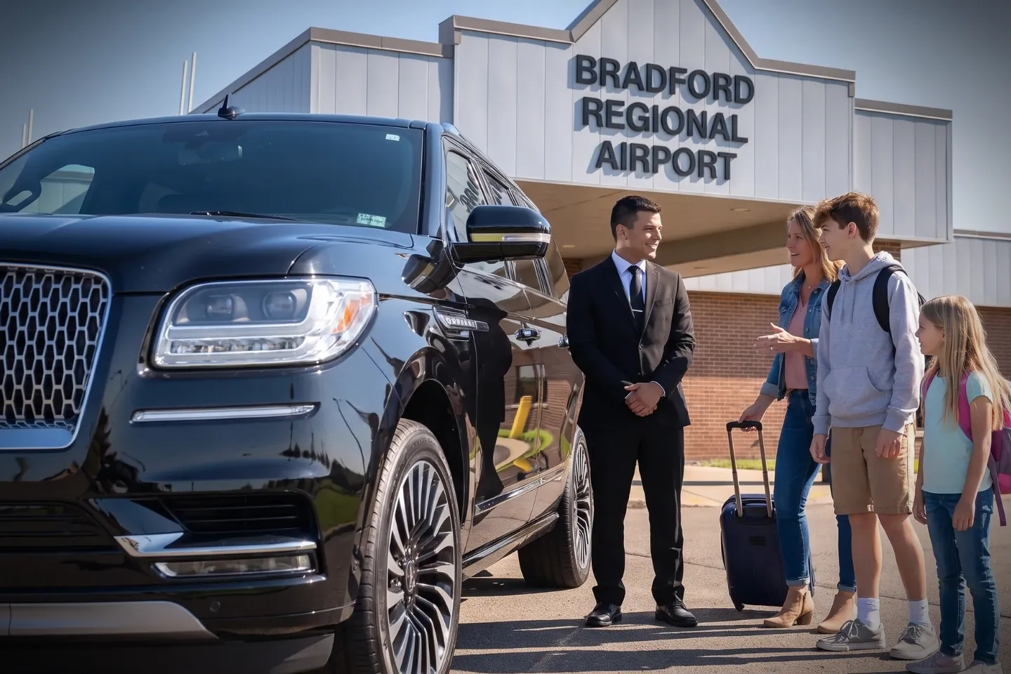 Bradford Regional (BFD) Airport Chauffeur Service Traveler being welcomed by a chauffeur at Bradford Regional Airport (BFD)