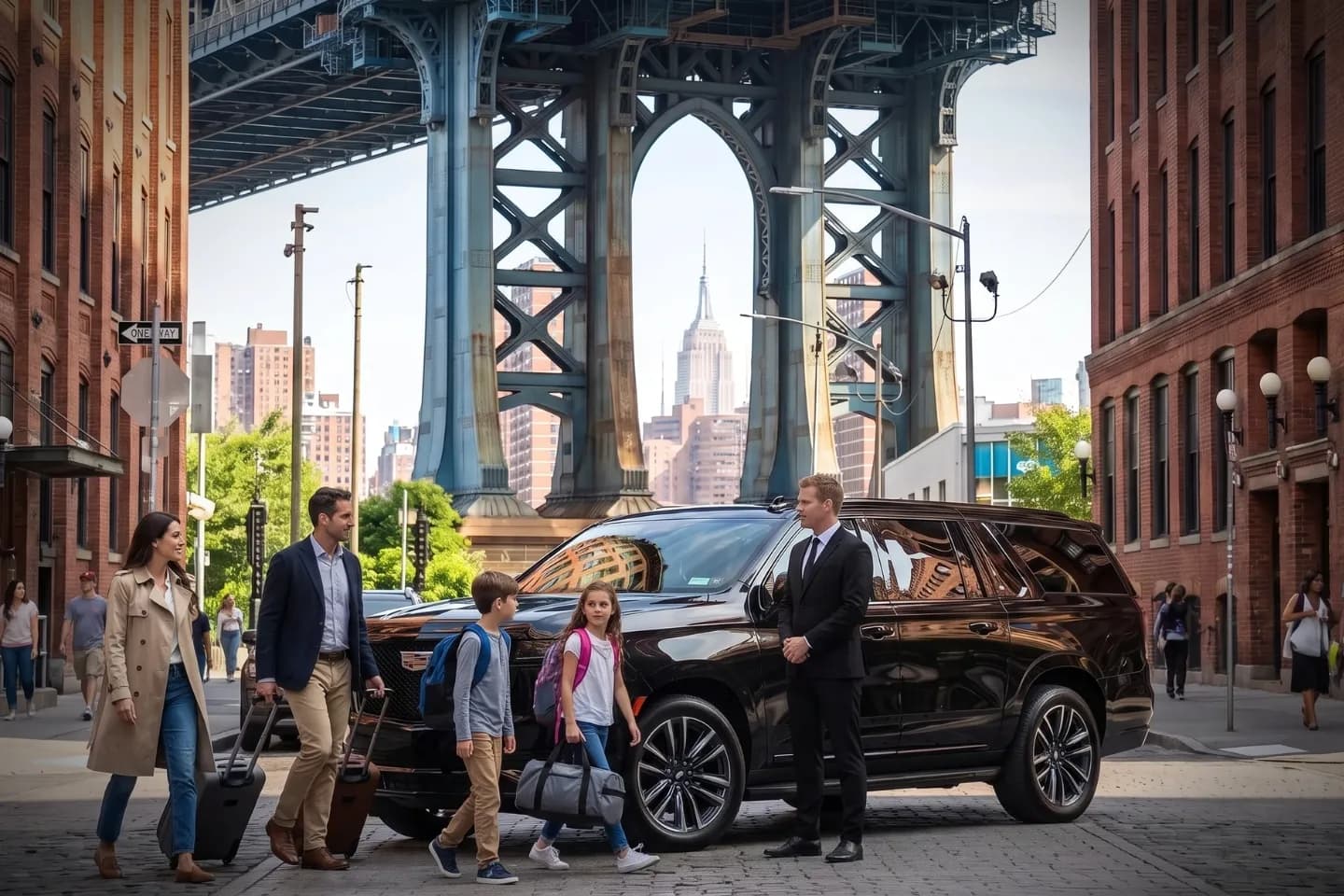 Car Service in DUMBO, Brooklyn, NY Executive SUV parked curbside for car service pickup in DUMBO, Brooklyn