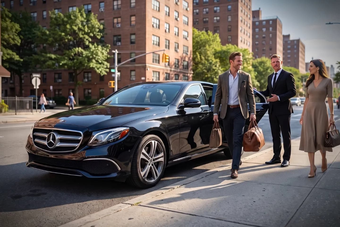 Car Service in Pelham Gardens, Bronx, NY Corporate client boarding a black sedan for a Pelham Gardens, Bronx meeting