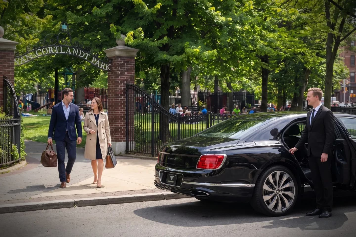 Car Service in Van Cortlandt Park, Bronx, NY Executive town car idling at a Van Cortlandt Park, Bronx apartment entrance