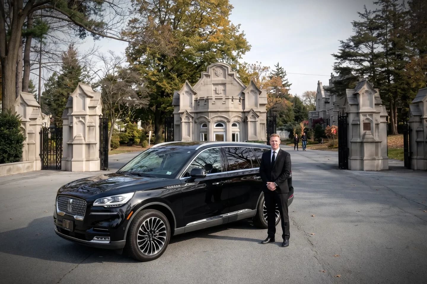 Car Service in Woodlawn Cemetery, Bronx, NY Airport-bound black car picking up a client in Woodlawn Cemetery, Bronx NY