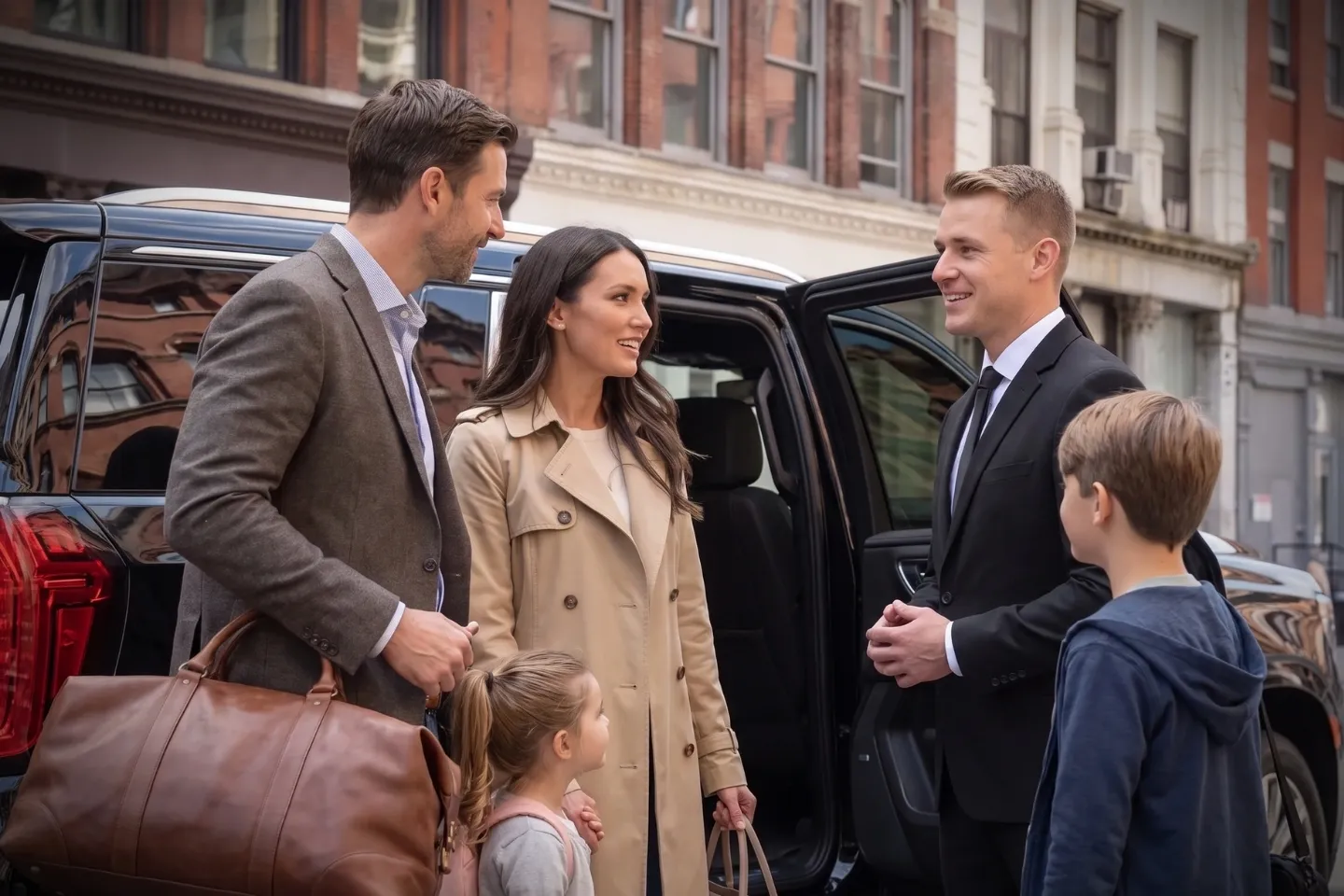 Car Service in TriBeCa, Manhattan, NY Private town car waiting beside upscale TriBeCa restaurants and galleries