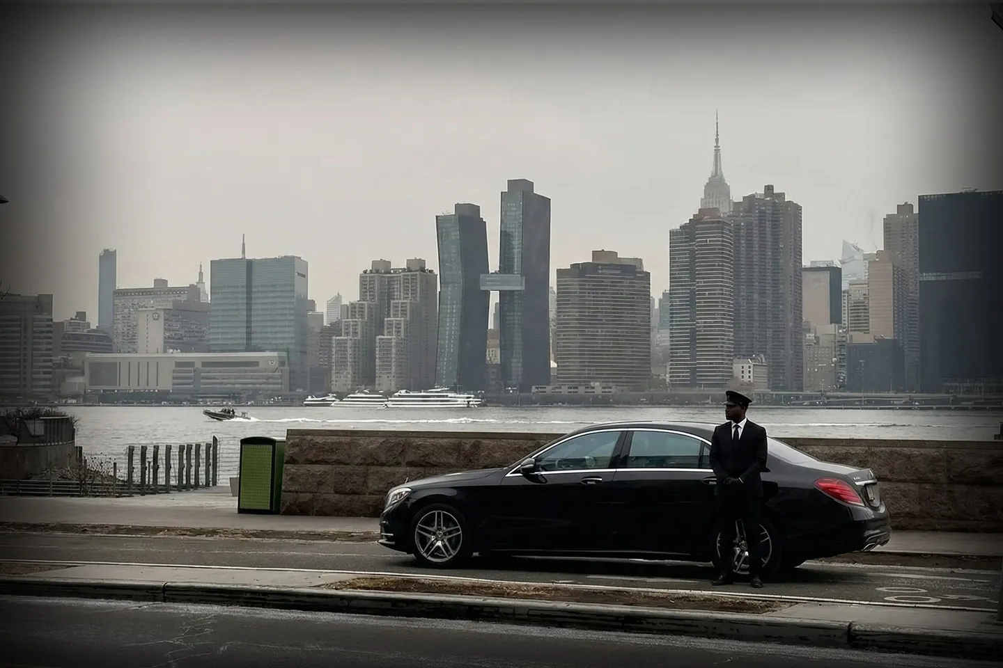 Licensed chauffeur opening door for client in New York City luxury car