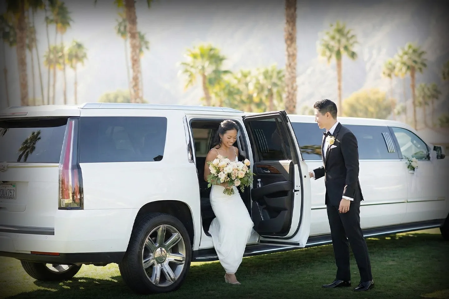 Elegant wedding limousine service in New York for bride and groom transportation
