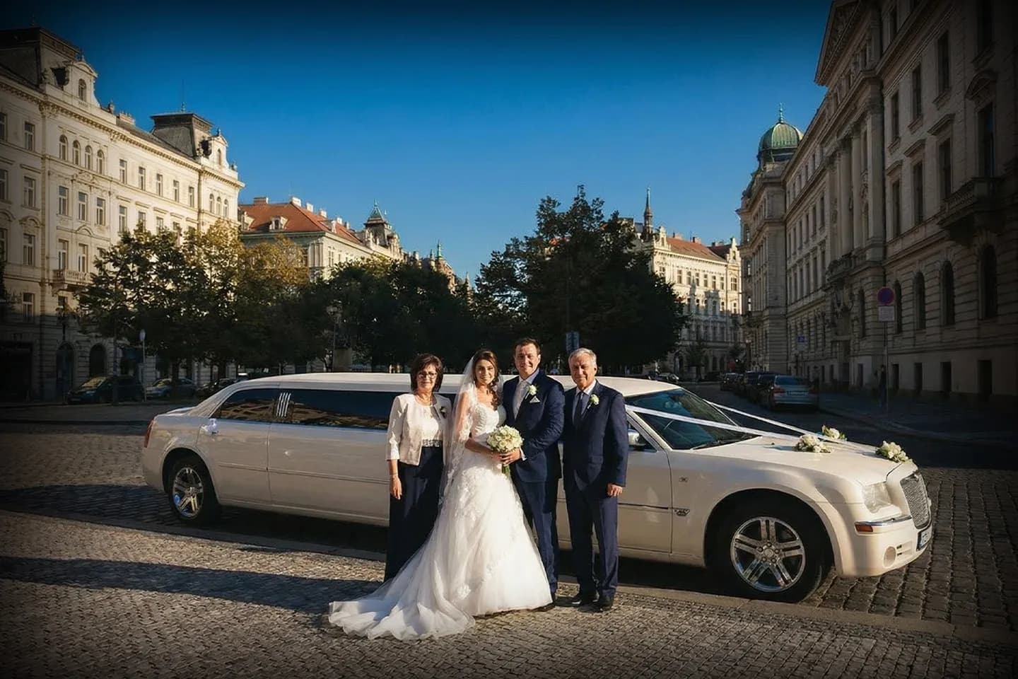 Elegant Brooklyn wedding limo ready for bride and groom transportation