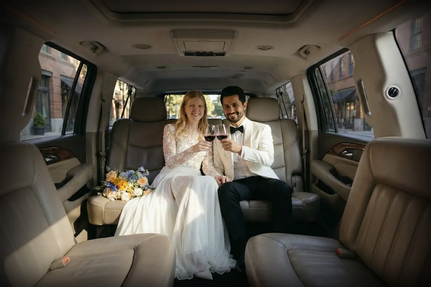 Luxury wedding limo service in Manhattan, New York with professional chauffeur