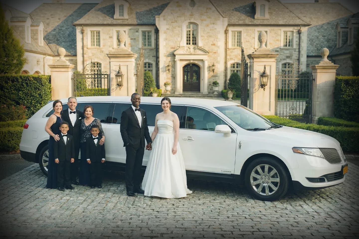 Elegant Staten Island wedding limo ready for bride and groom transportation