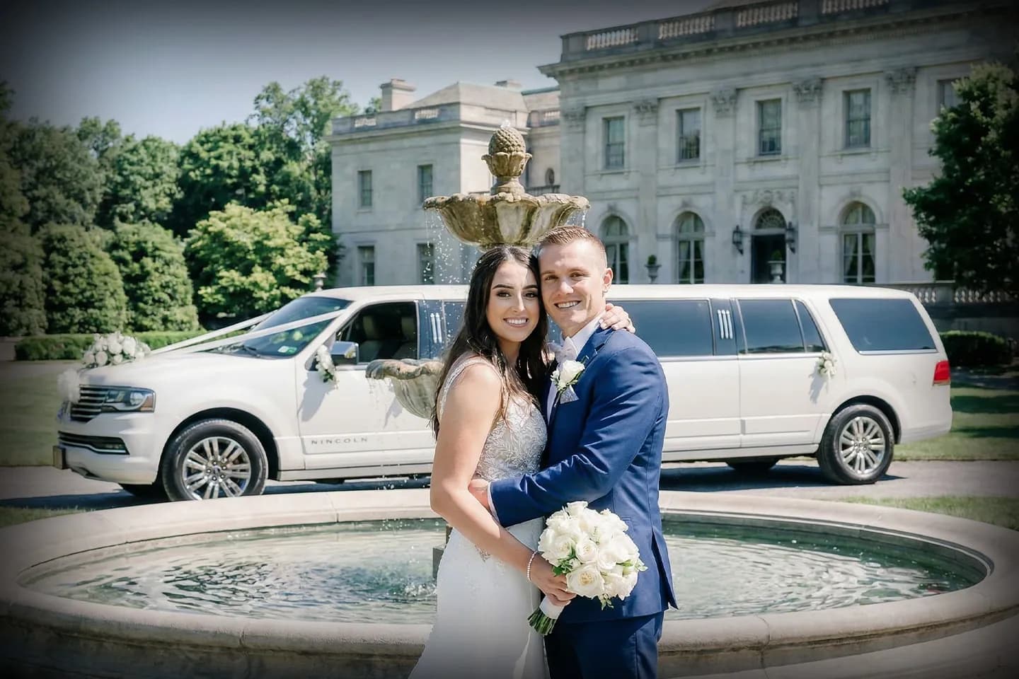 Elegant Westchester wedding limo ready for bride and groom transportation