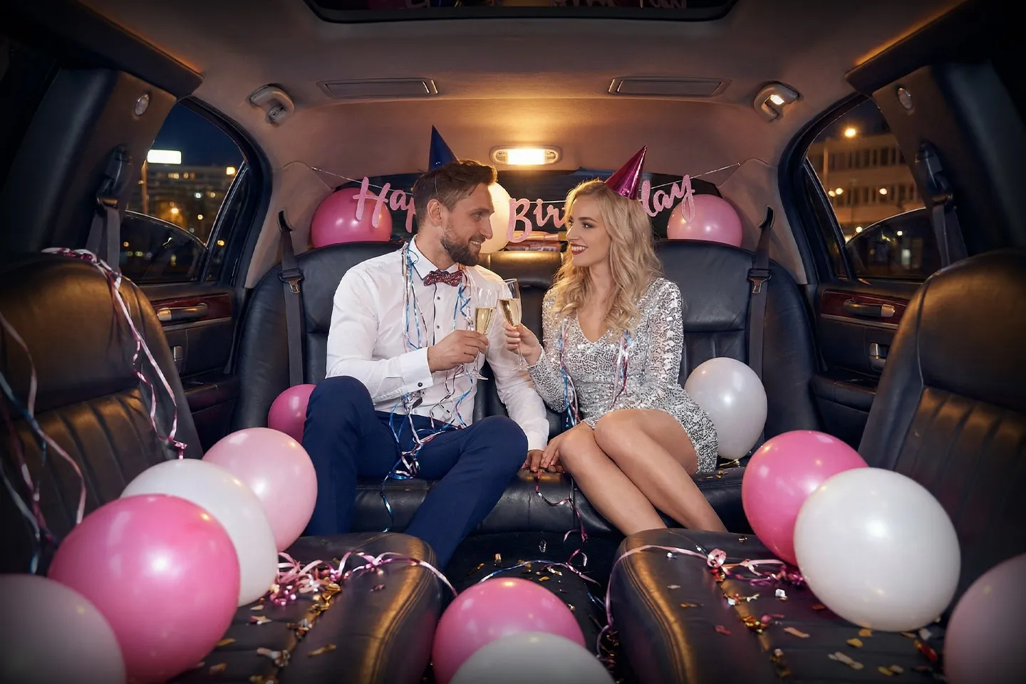 Birthday party limo service in New York City with luxury limousine and chauffeur