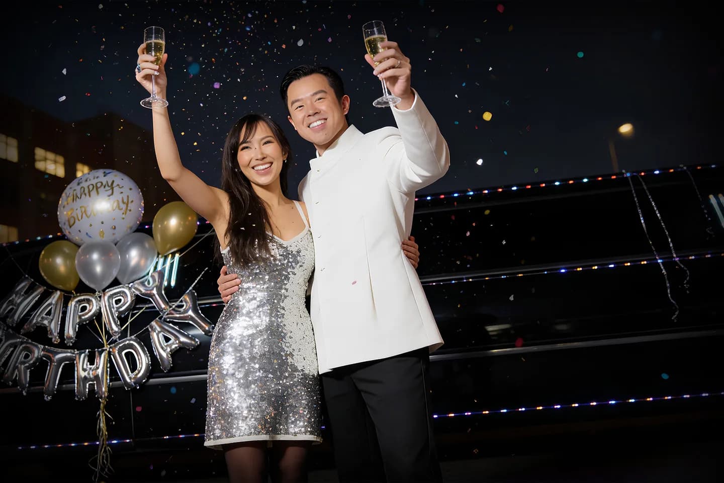 Luxury birthday party limo service in New York City with professional chauffeur