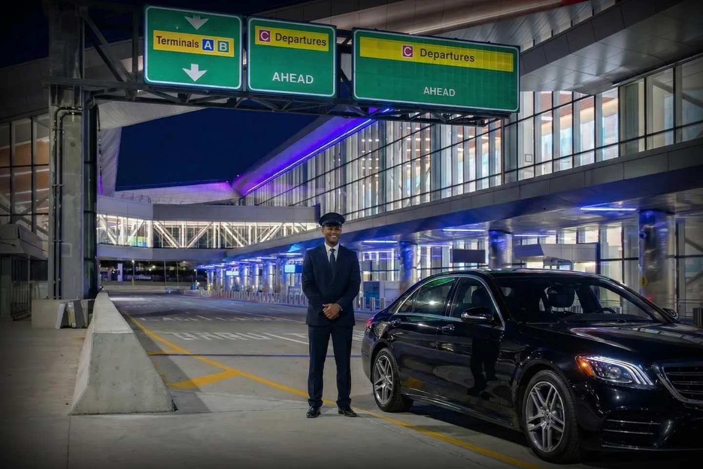 Private luxury car service providing airport transfer at LaGuardia Airport, New York