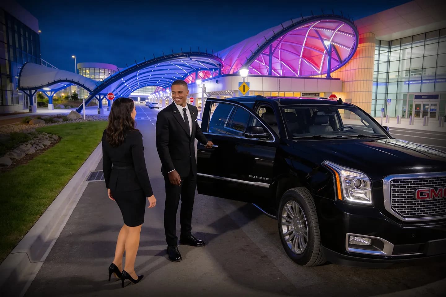 Private luxury car service providing airport transfer at Rochester International Airport