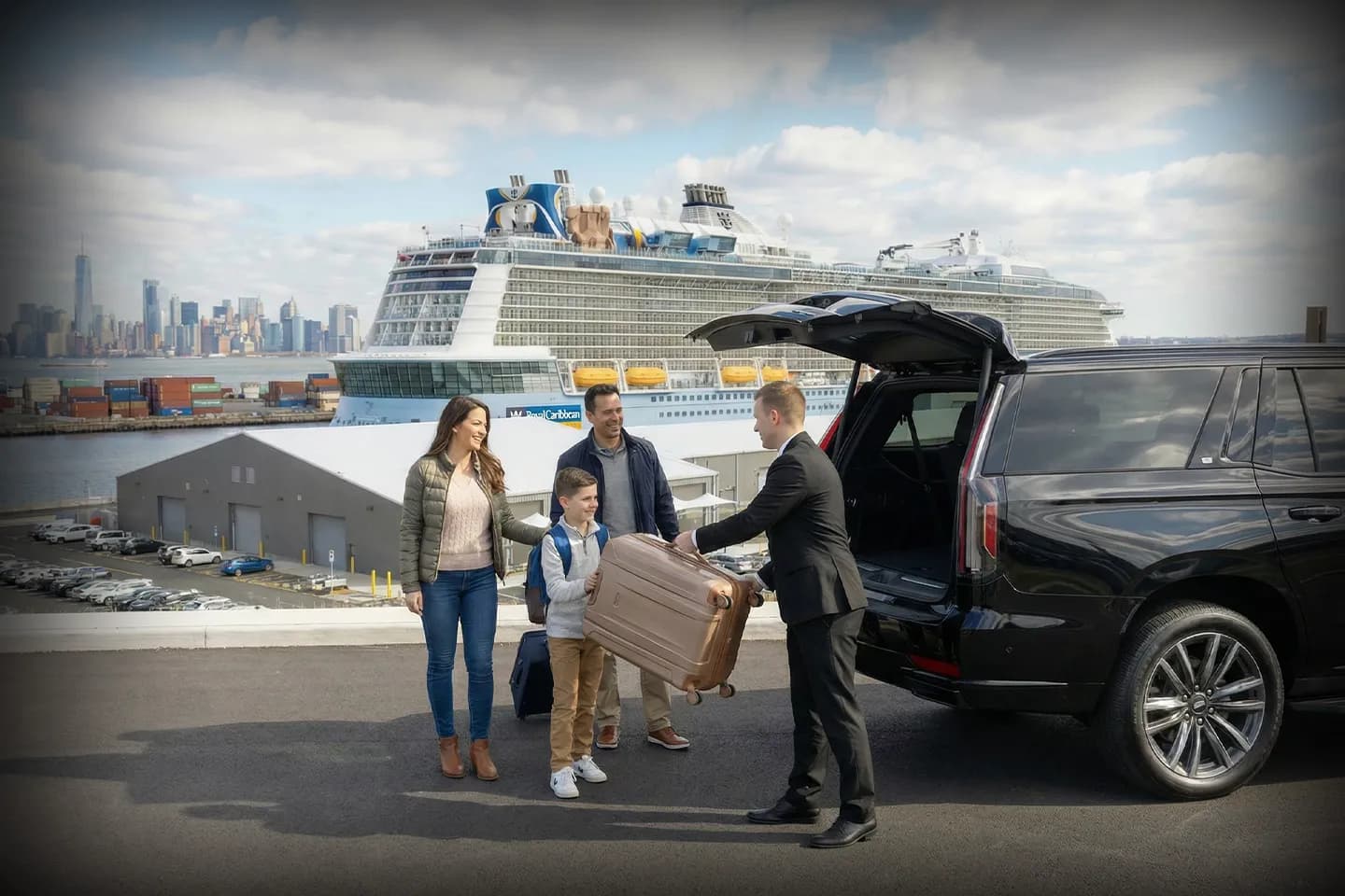 Luxury black car service providing transportation to New Jersey cruise ports