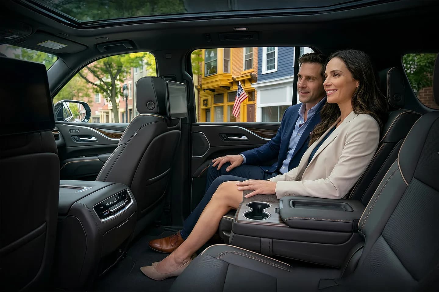 Professional driver opening door for client using Franklin NY Chauffeur Service luxury vehicle