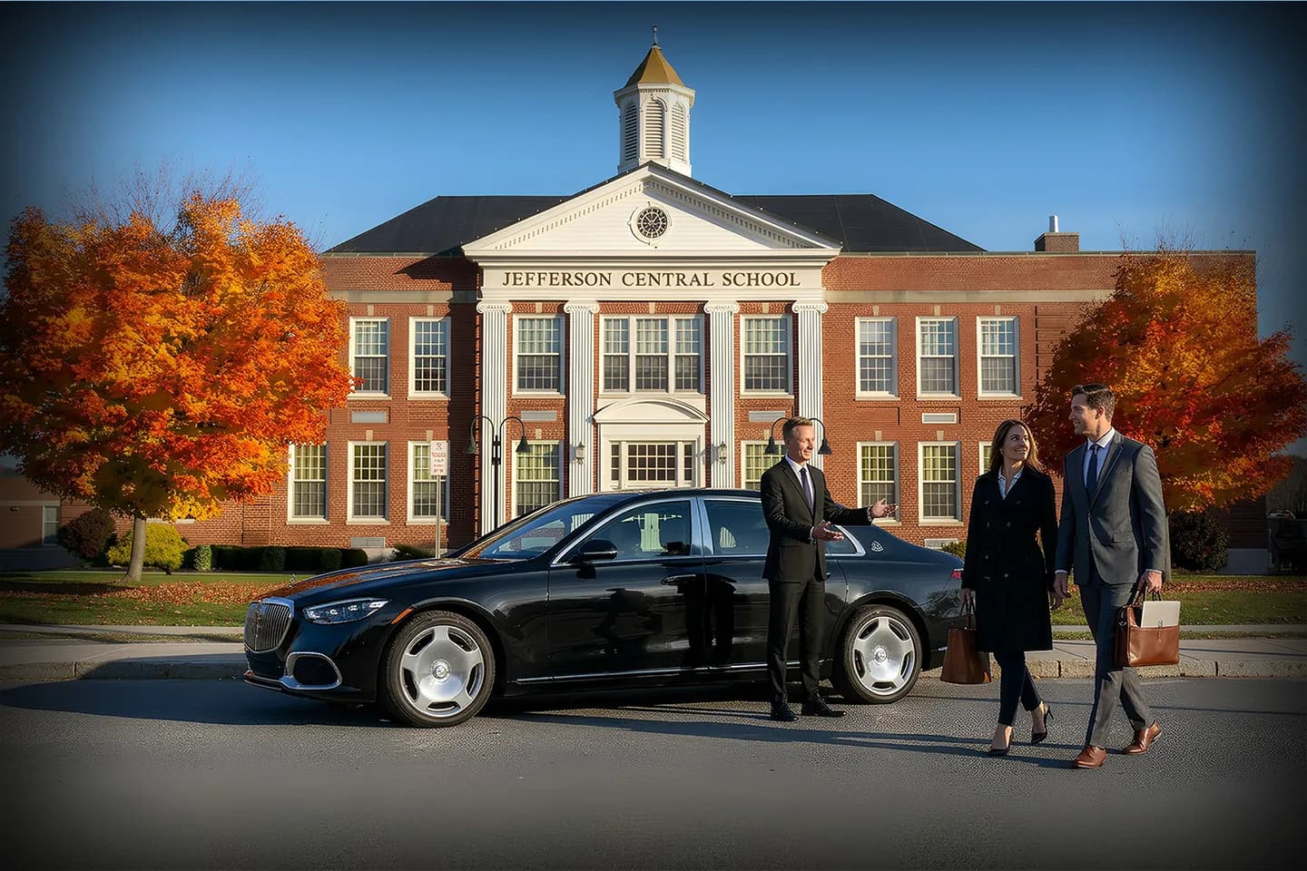 Jefferson, NY Chauffeur Service luxury sedan parked downtown with professional driver ready for pickup