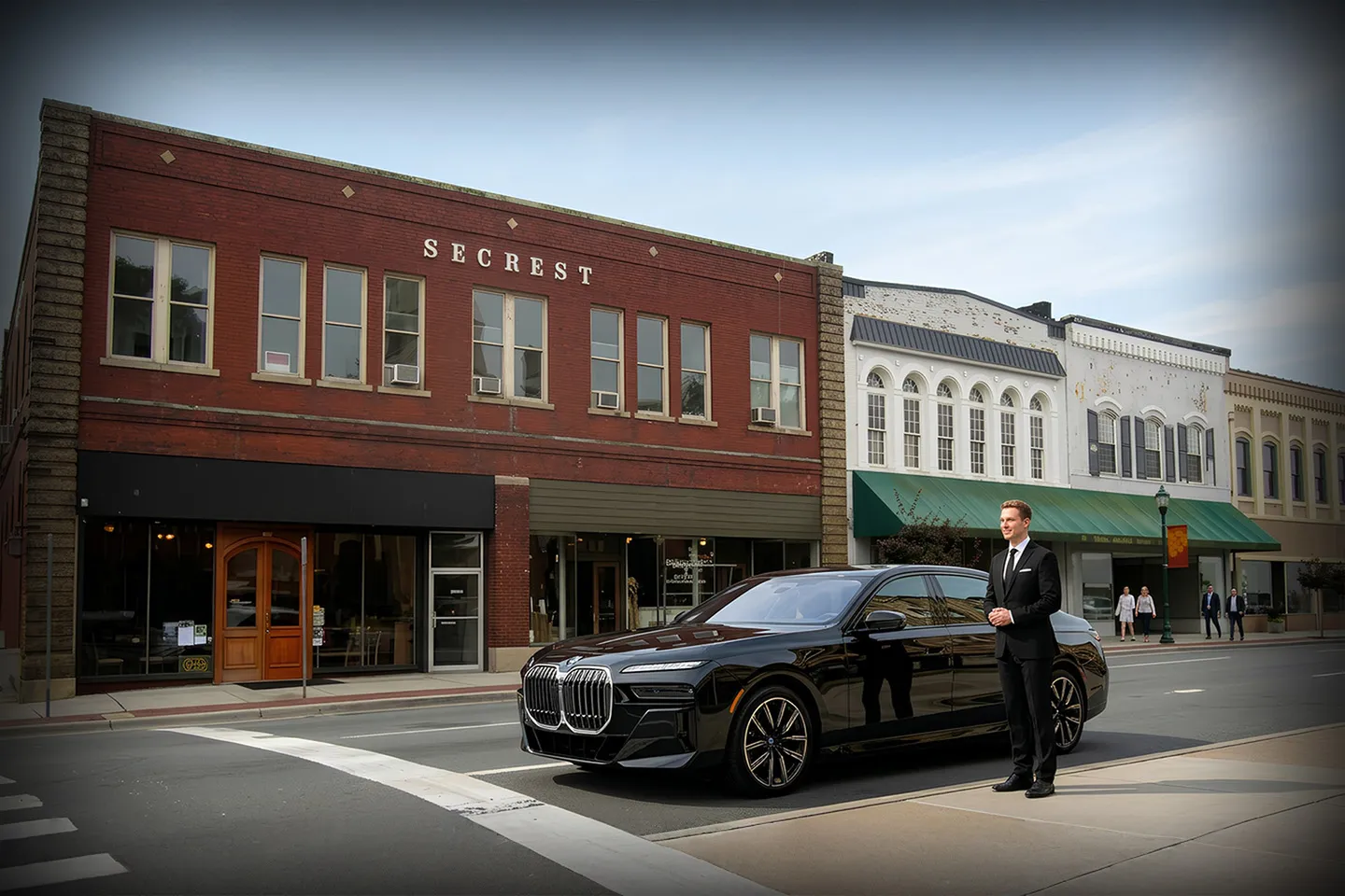 Professional chauffeur opening door for client using Monroe NY chauffeur service luxury vehicle