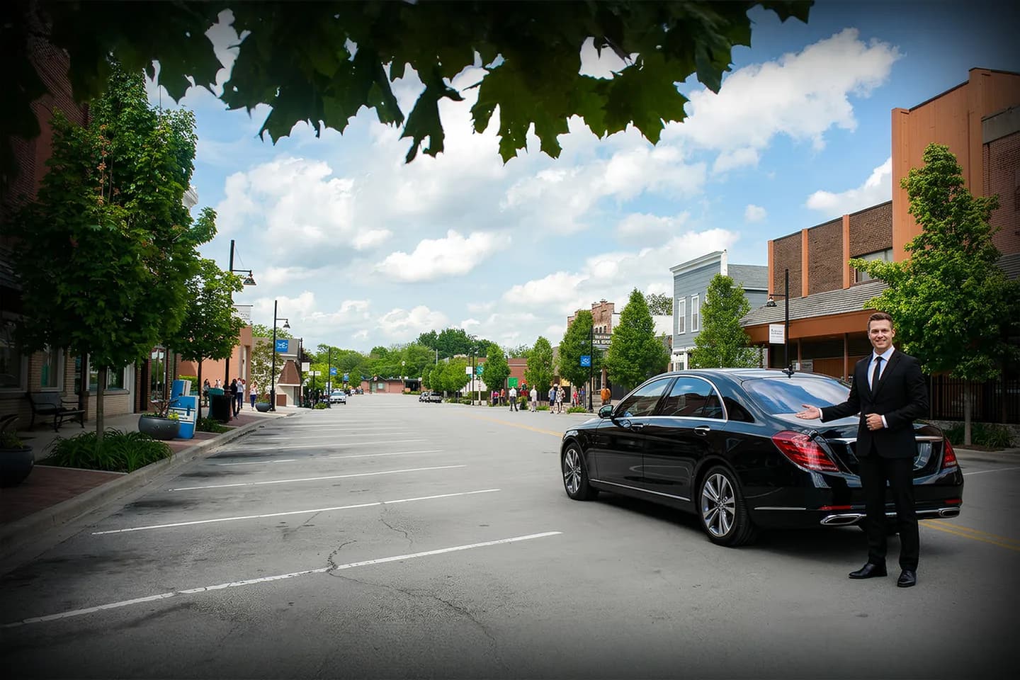 Wedding transportation by Oswego, NY Chauffeur Service featuring elegant car and chauffeur assisting couple