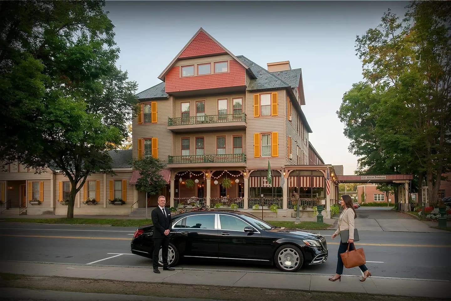 Fleet of premium vehicles by Saratoga NY chauffeur service lined up for corporate and airport transfers