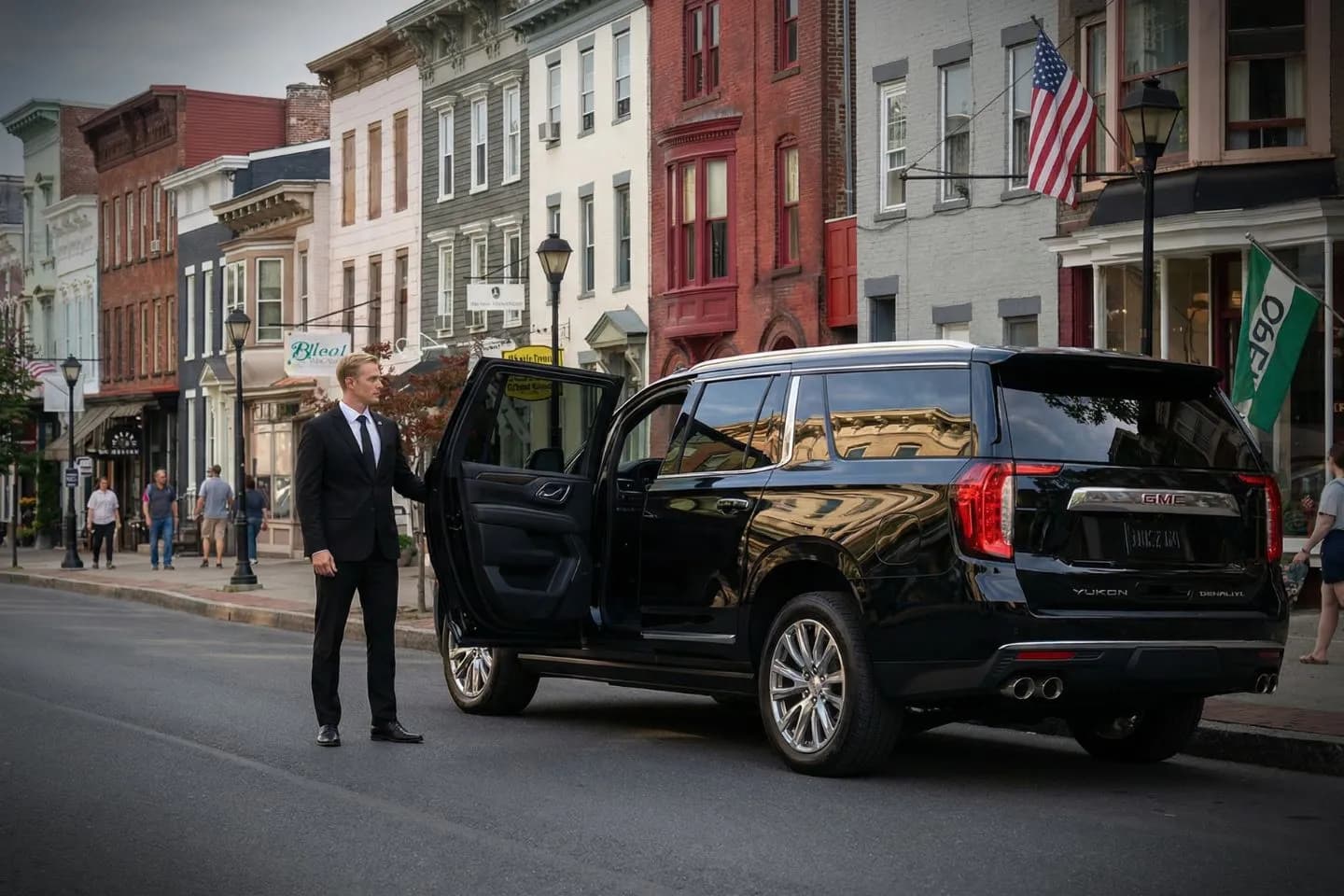 Luxury sedan waiting in Warren NY with professional chauffeur providing Warren, NY Chauffeur Service airport transfer