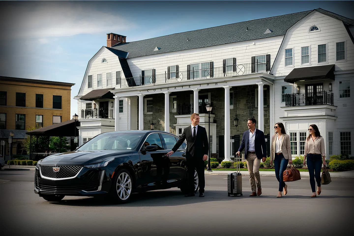 Chauffeur Service in Hamilton, NY Airport pickup by Hamilton NY chauffeur service with driver assisting passenger with luggage